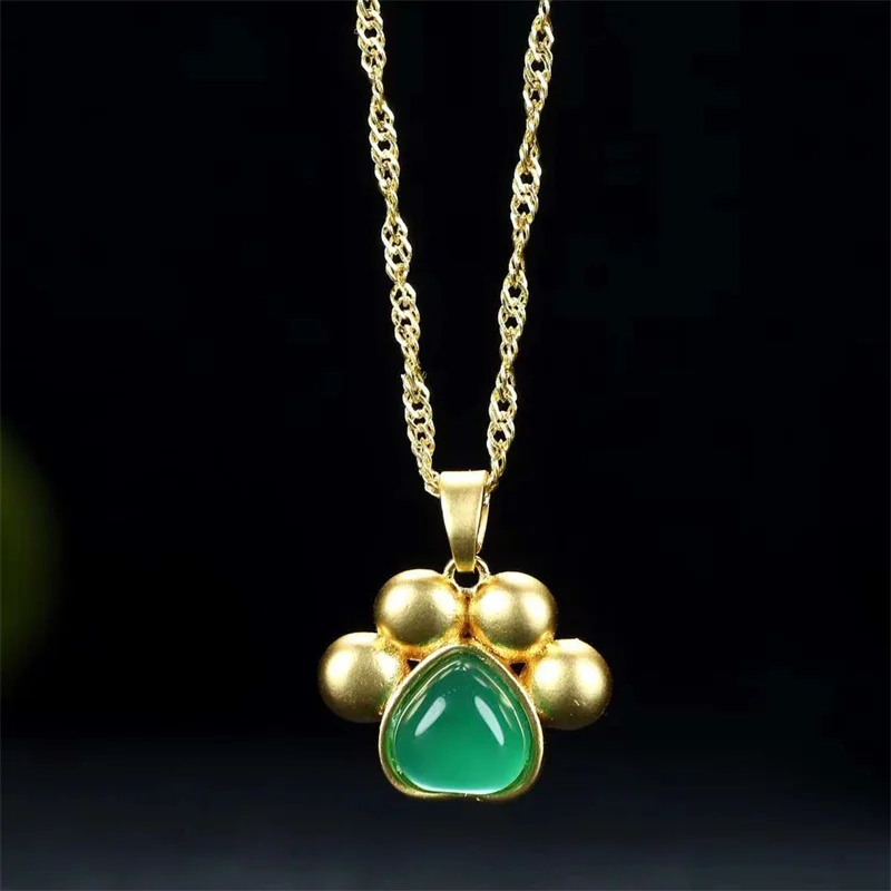 Hot Selling Natural Hand-carved Jade Inlay Gold Color 24k Palm Print Necklace Pendant Fashion Jewelry Men Women Luck Gifts |