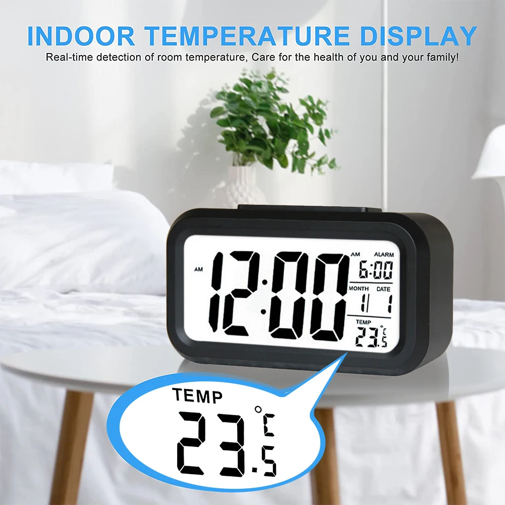 

Digital Alarm Clock Student Clock Large LCD Display Clock Sensor Nightlight Office Table Clock with Backlight Without Battery