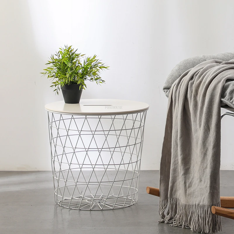 

Nordic Removable Iron Side Coffee Tables Creative Simple Sofa Storage Small Modern Round Mesinha Home Furniture