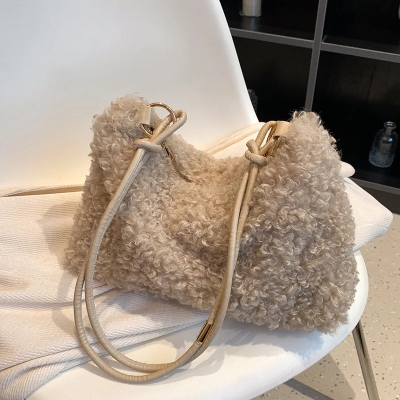 

Cute Top Handle Tote Bags for Women 2022 Winter Trend Designer Fashion Shoulder Small Soft Faux Fur Handbags and Purses