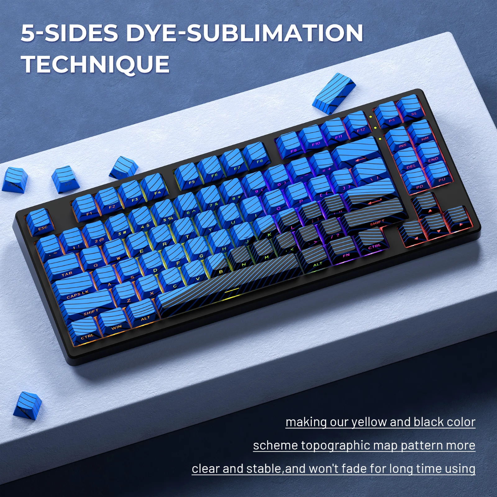 Колпачки для клавиш XVX Blue Contour Line двойная боковая печать вишневый профиль игровые