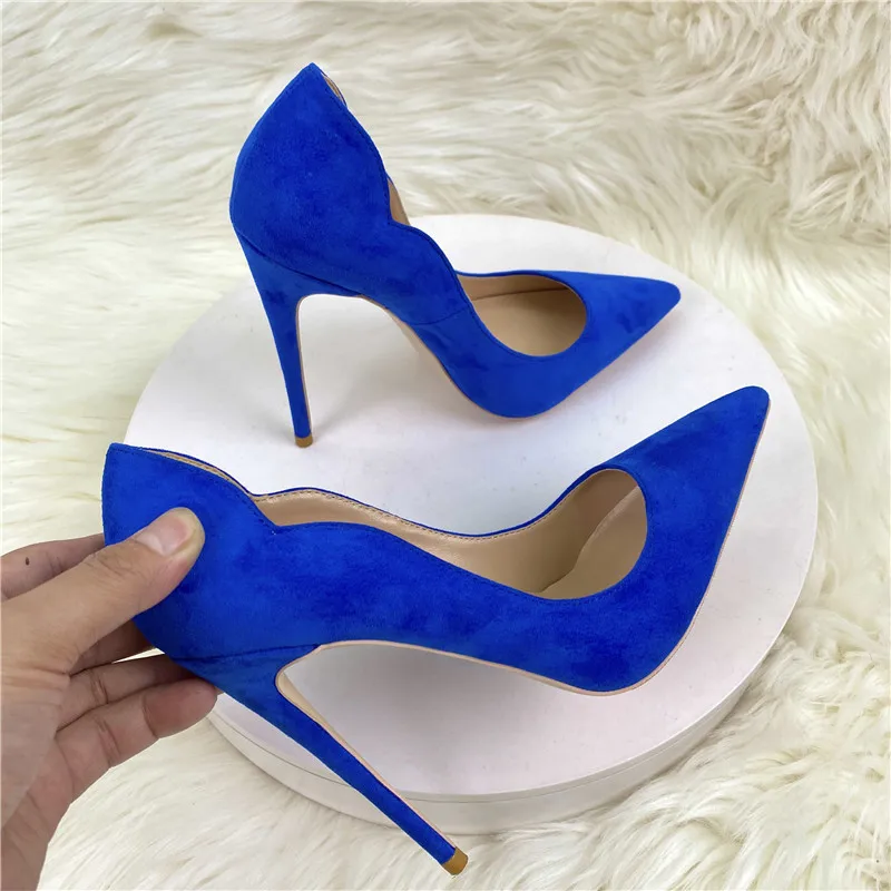 

Suede Shoes for Women 2023 Luxury Classic Pumps Royal Blue Pointed Toe High Heels Stiletto Ladies Wedding Size 34-45
