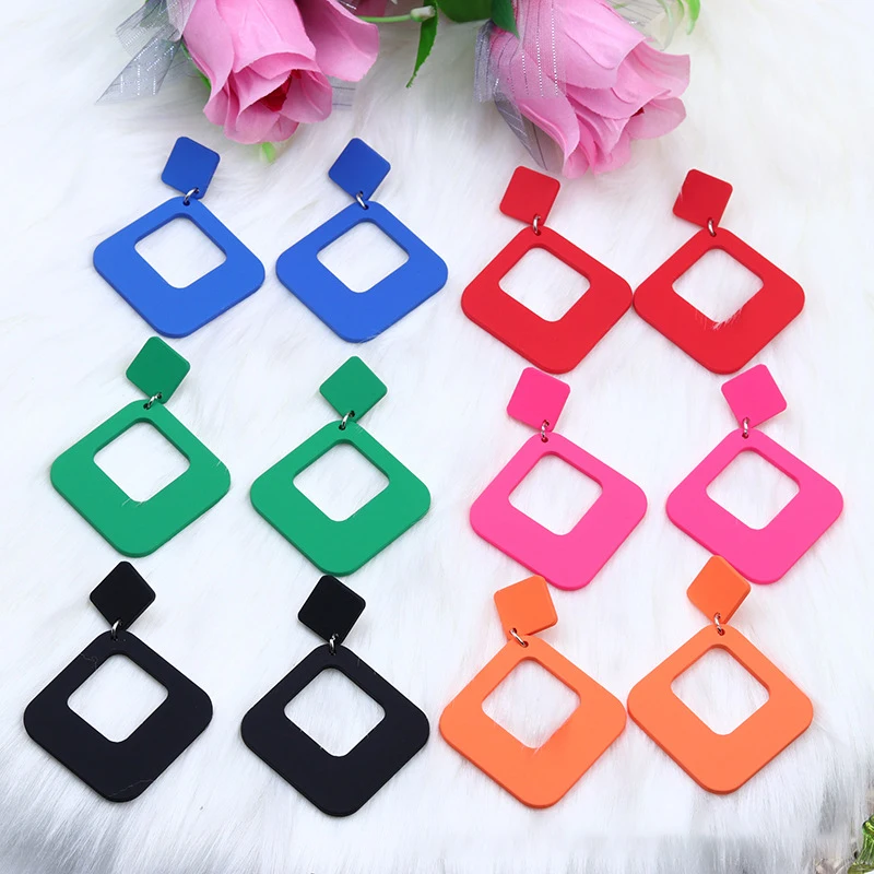 

VSnow Temperament Square Geometric Hollow Out Arcylic Dangle Earings for Women Multiple Spray Colorful Party Earings Jewelry