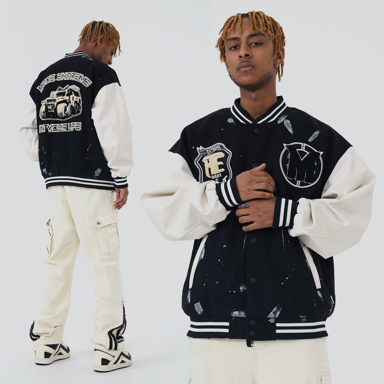 

Бейсбольная куртка Arbitmatch в стиле хип-хоп, мужская кожаная куртка-бомбер в стиле пэчворк с вышитыми буквами для колледжа