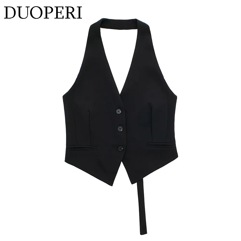 Модный женский жилет DUOPERI без рукавов Женский шикарный Повседневный Топ