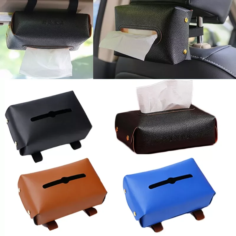 

Tissue Box Car Sun Visor Back Seat Headrest Hanging Holder Boxes Auto Home Universal Napkin Paper Pu Leather Box