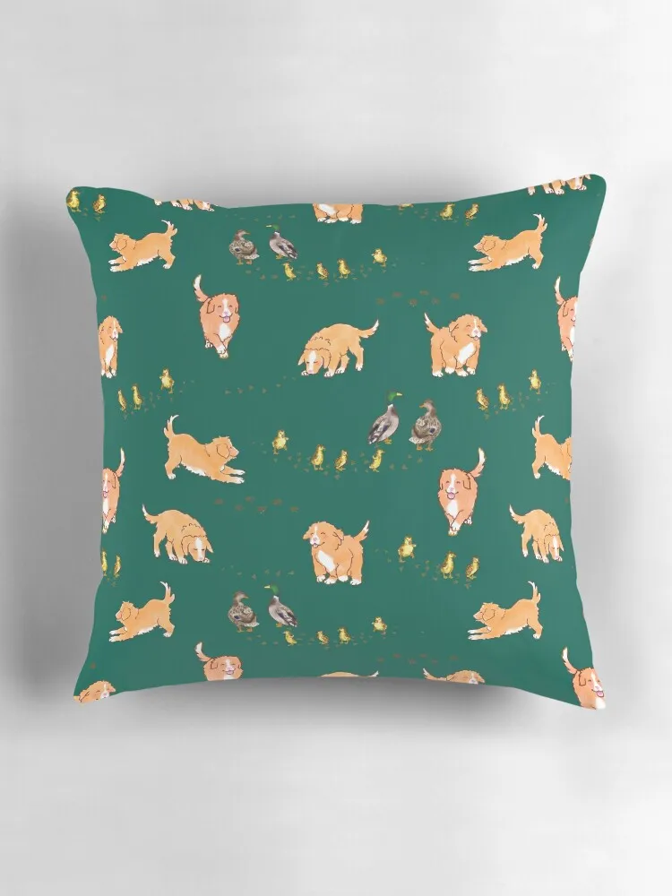 Толлер щенки и утки - лесная зеленая декоративная подушка подушки для кровати
