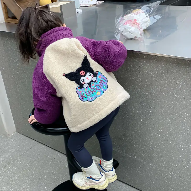 Утепленное пальто Sanrio для девочек Kuromi My Melody Maomao одежда на осень-зиму бархатное