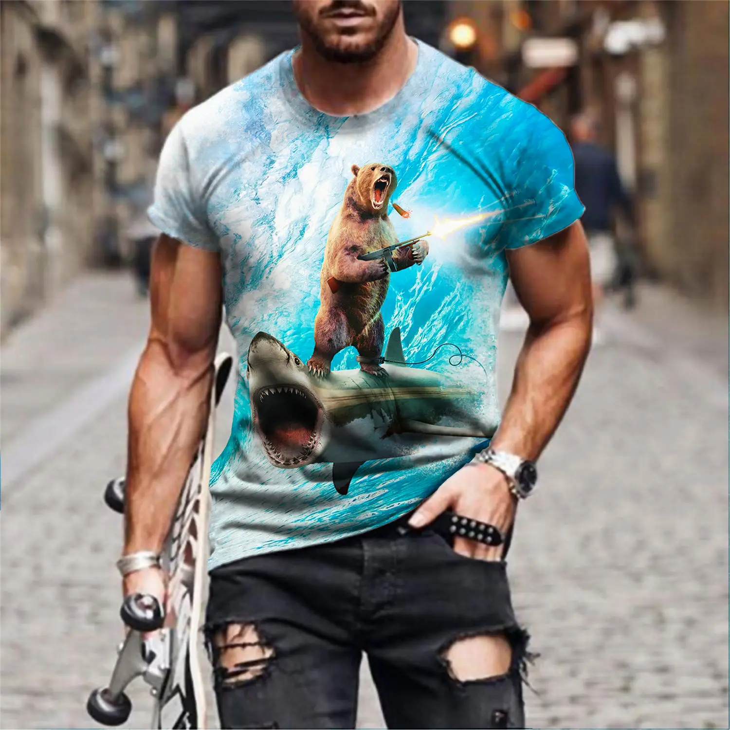 

2022 funny bear 3D Print Men's T Shirt O Neck Short Sleeve Animal Funny Graphic Streetwear Summer Loose Male Oversized Tops Tees