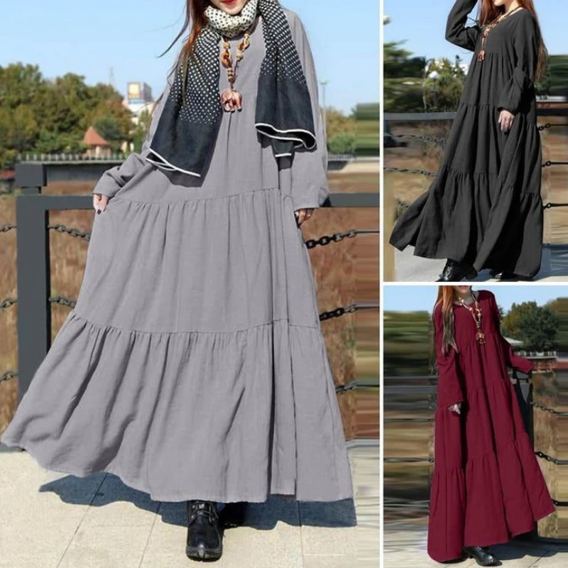 

Muslim Dress Women Muslim Fashion European Clothing Spring and Summer Hijab Long Dresses Women with Sashes Islam Abaya African