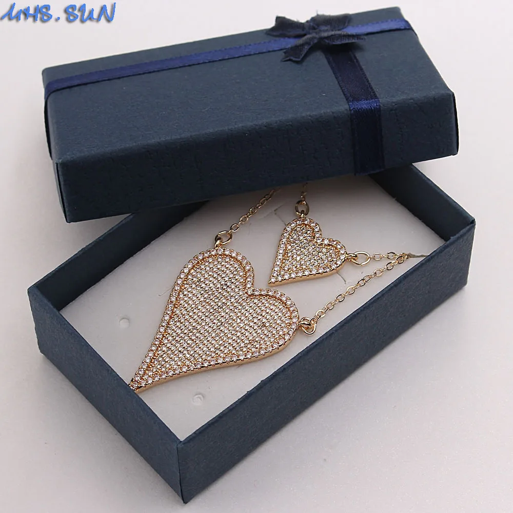 SUNSLL Gold Color Copper CZ Zircon Delicate Bilayer Heart Pendant Link Chain Necklace Fashion Jewelry For Women Party Gift