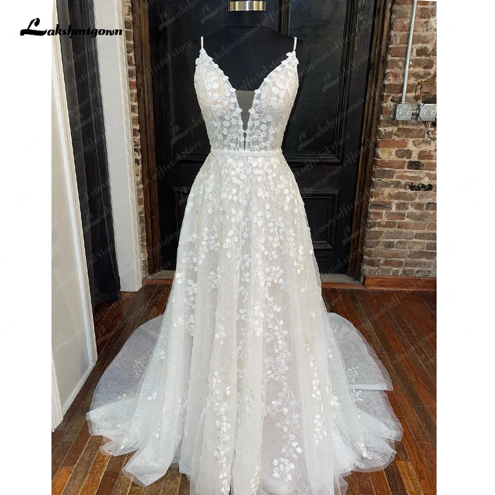 

Modest Spaghetti Straps Wedding Dress 2023 Charming Lace Appliques Court Train A line Bridal Gown New Arrival Vestidos de Nova