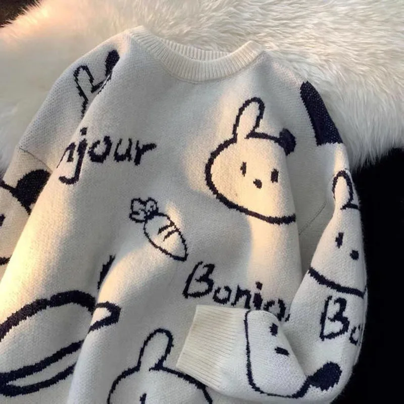 

Y2K Cartoon Rabbit Sweater Harajuku Large Outline Ladies Knitwear Retro Japanese Kawaii Men's Pullover Autumn Warm Clothes