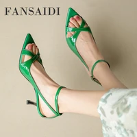 fansaidi fashion womens shoes summer new green elegant mature sexy 7 5cm stilettos heels consice pointed toe sandals 33 40