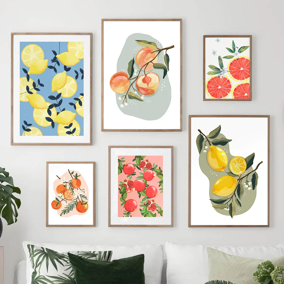 Настенная картина с изображением фруктов оранжевого лимонада персика граната