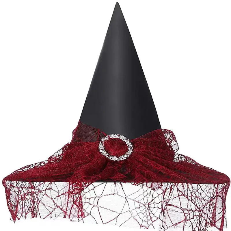 

Модная кружевная шляпа унисекс для вечерние, индивидуальная шляпа ведьмы, повседневный подарок, Кепка Для Взрослых на Хэллоуин с красным ба...