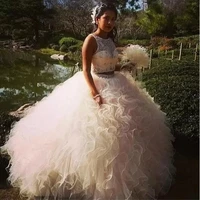 angelsbridep pink 2 pieces quinceanera dresses high neck crystal bodice sparkly sweet 16 princess party gowns plus size