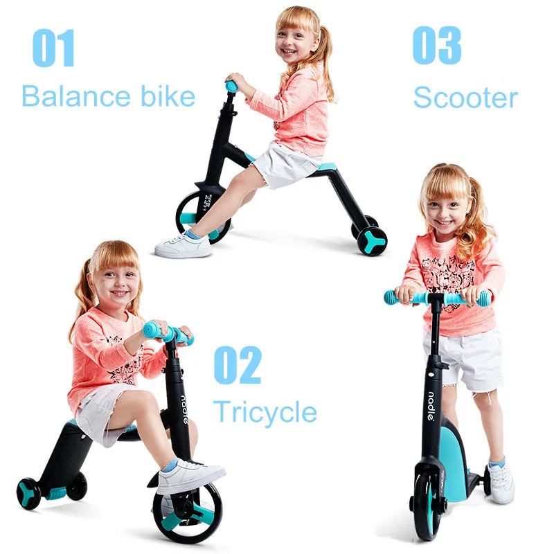 

3 in 1 Kids Kick Scooter Kickboard+ Tricycle + Balance bike Child Ride On Toy Boy Girl Scooter Adjustable Toddler Birthday Gift