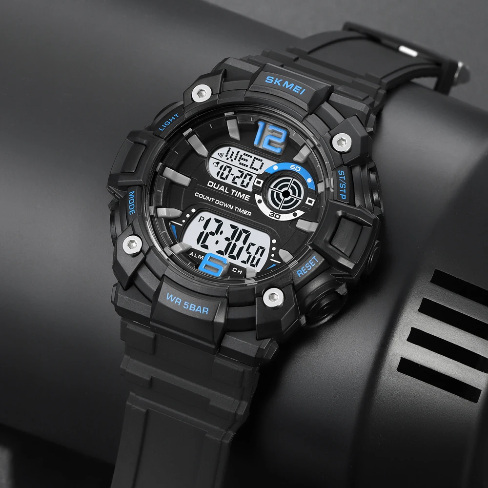 SKEMI Брендовые мужские часы Роскошные модные 2 раза черные для спорта на открытом