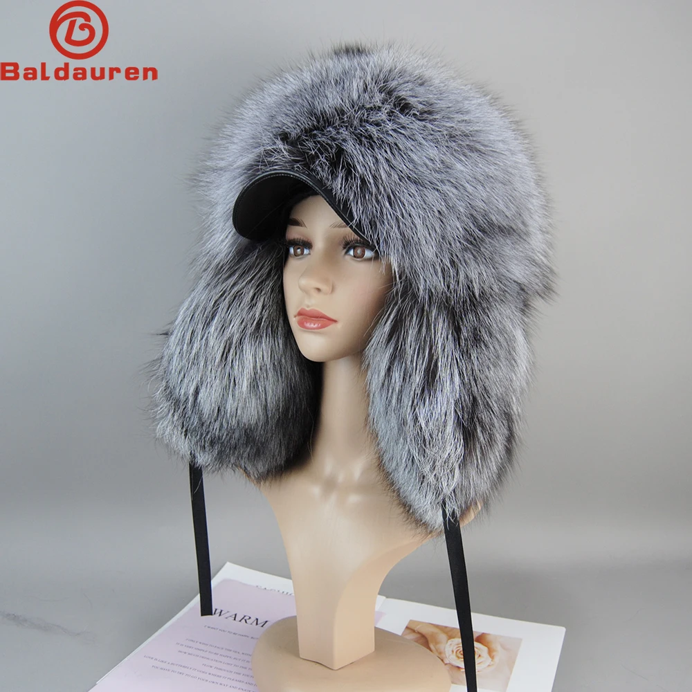 2023 New Fashion Earflap Real Fox Fur Caps Winter Women's Hat Real Fox Fur Hats Headgear Russian Girls Raccoon Fur Beanies Cap