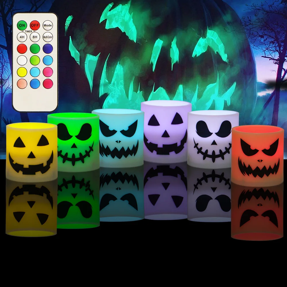 

6Pack LED Candle Light Halloween Decorative Lights Ghost face Night Light With Remote Timer AAA Battery Operated Candles Home