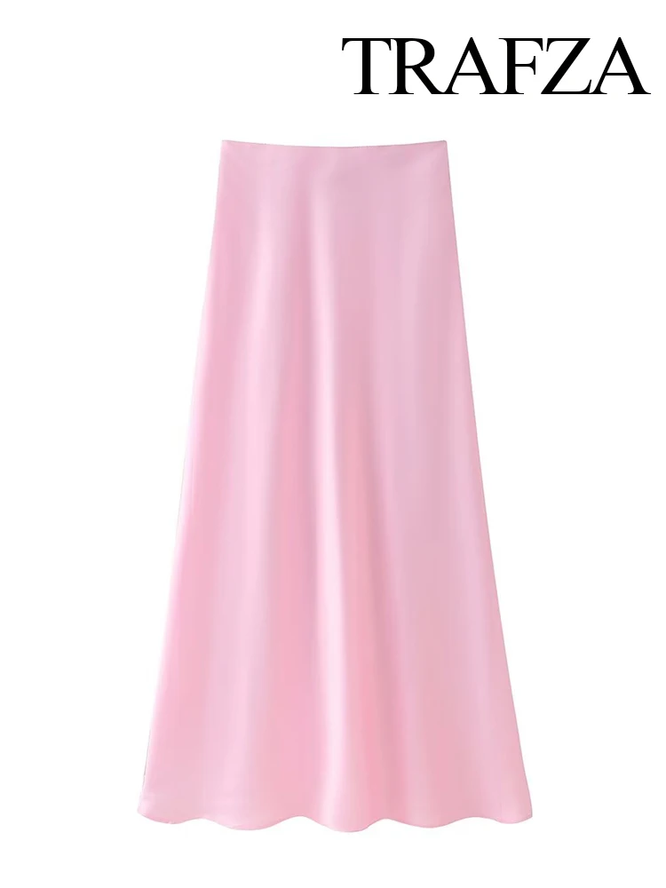 Женский Атласный Костюм с юбкой TRAFZA розовый двубортный пиджак и элегантная