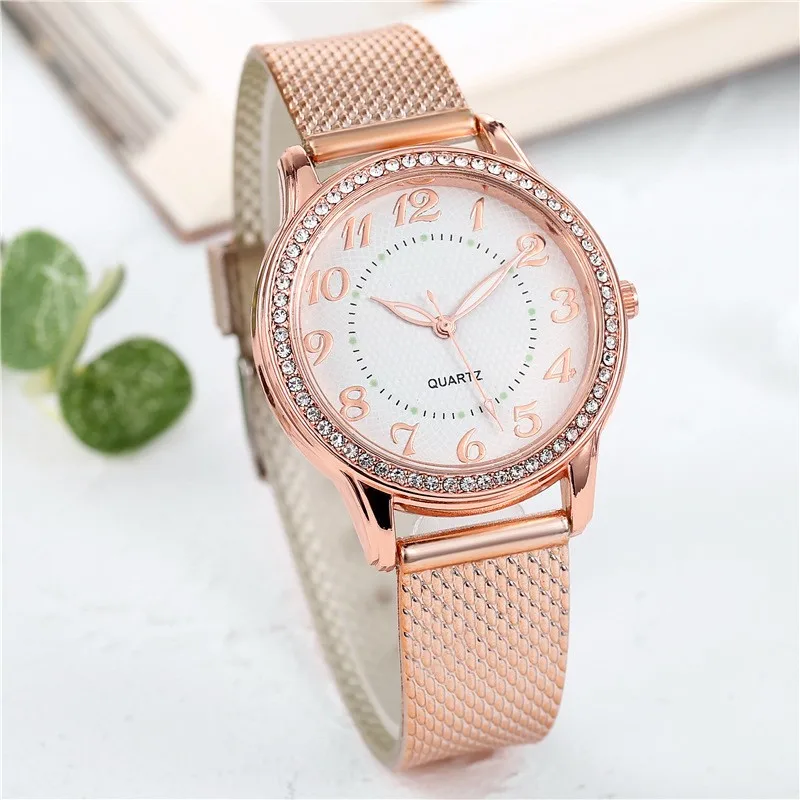 Hot Selling Shining Trendy Diamond Inlaid Nightlight Business Silicone Mesh Belt Women's Quartz Watch For Women's Holiday Gifts
