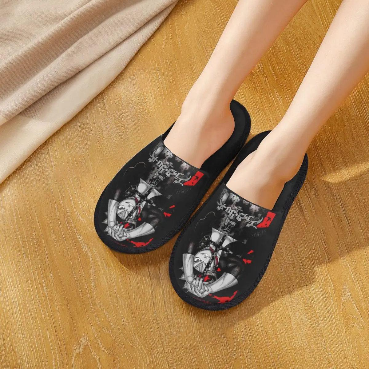 Черные аниме C-Clovers тапочки для женщин и мужчин домашняя обувь теплые домашние