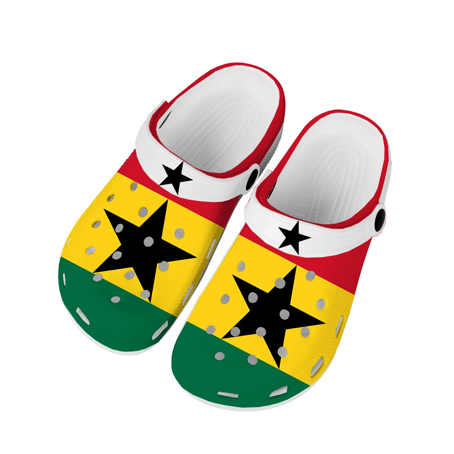 

Ghanaian флаг, домашние сабо, обувь для воды на заказ для мужчин и женщин, обувь для подростков, Гана, дышащие тапочки с отверстиями для пляжа