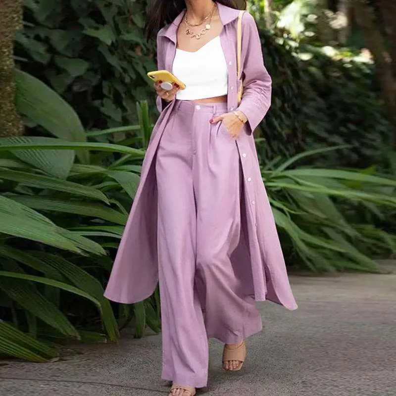 

2021 Autumn New Suit Casual Windbreaker Coats Wide-Leg Pants Tank Three-Piece Suit Office Ladies Loose Plus Size Outfits Female