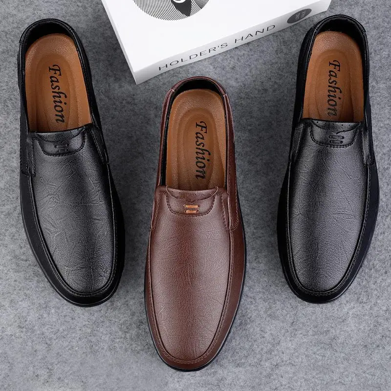 

Handmade New Men's Casual Leather Shoes Men's Genuine Leather Breathable One Pedal Peas Shoes Middle-Aged Dad Shoes Men's Soft B