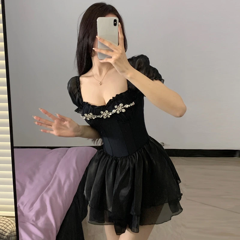 Новое модное летнее черное винтажное платье женское облегающее элегантное