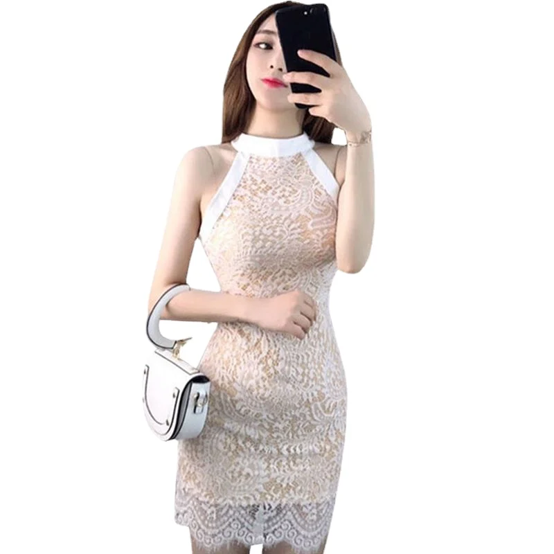 

Женское платье с открытыми плечами, однотонное кружевное ажурное платье-футляр с цветочным принтом и лямкой на шее, 2020