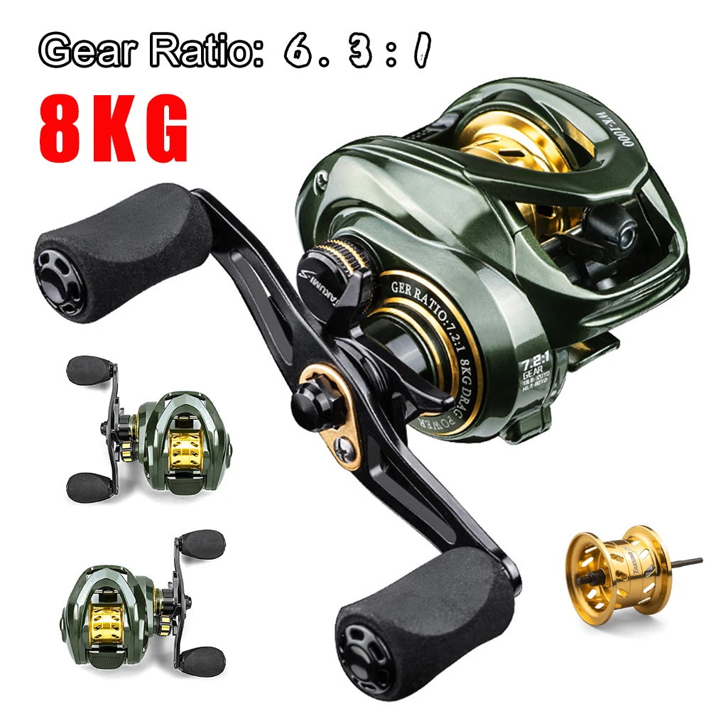 

Fishing Baitcasting Reel 8KG Max Drag 13+1 BB 6.3:1 Gear Ratio High Speed Fishing Reels Metal Line Cup Light Spool Carp Wheel