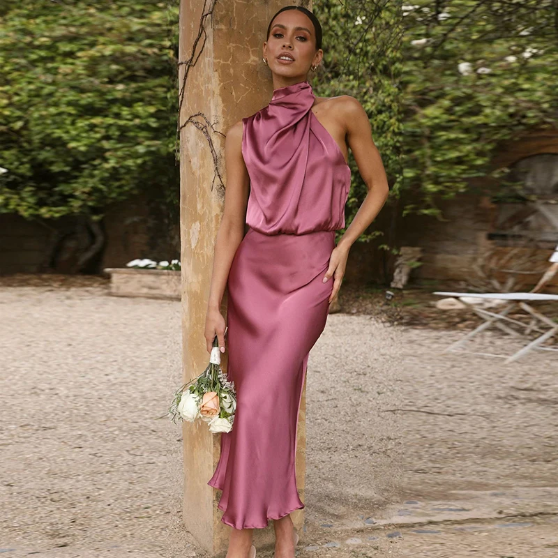 

Элегантное вечернее платье без рукавов, летние сексуальные Клубные женские атласные платья, однотонное ТРАПЕЦИЕВИДНОЕ ПЛАТЬЕ С Высокой Талией, женские платья 25013