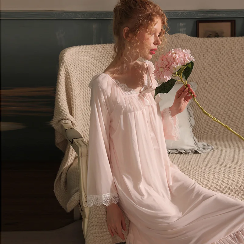 New Women's Elegant Court Style Double Layer Gauze Soft Comfortable Nightgowns Sleepshirts Sleepwear