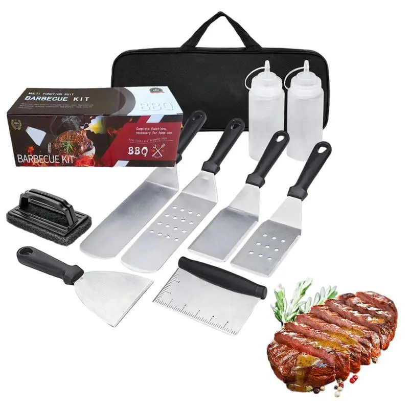 

9PCS Stainless Steel Grill Tools BBQ Grill Set Anti-Rust Extra Thick Food Grades Fish Spa Outdoor BBQ Grill Accessories
