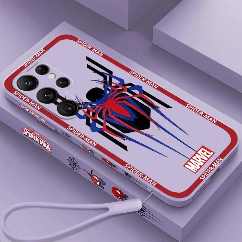

Marvel Spiderman Avengers Art Phone Case For Samsung Galaxy S23 S22 S21 S20 FE S10 Ultra Plus Lite 5G Liquid Left Rope Cover