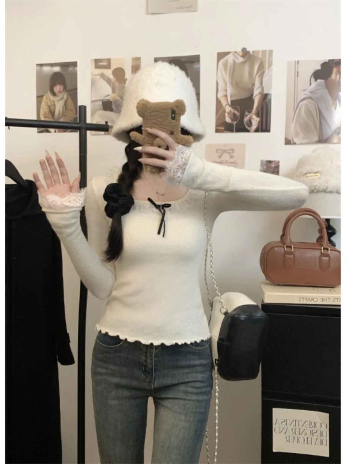 Pure Desire Sle Кружевная строчка с квадратным воротником и длинными рукавами Нижняя