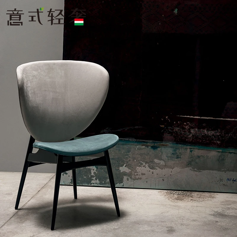

Italian style light luxury solid wood arc high backrest leisure restaurant dining chair high-end leather soft cover book chair
