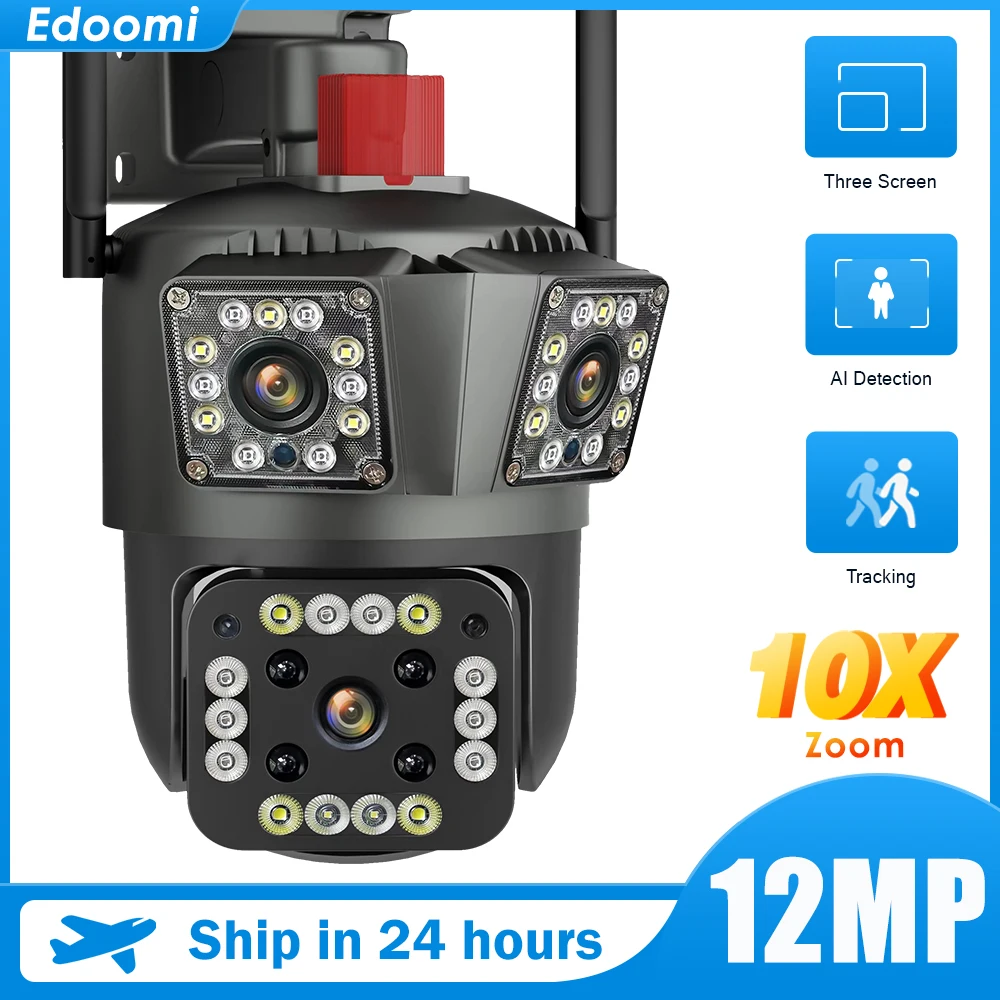 Legendsafe 12MP HD 6K WIFI IP Camera Outdoor Auto Tracking  PTZ Four Lens Three Screen Waterproof Security System Video Camera