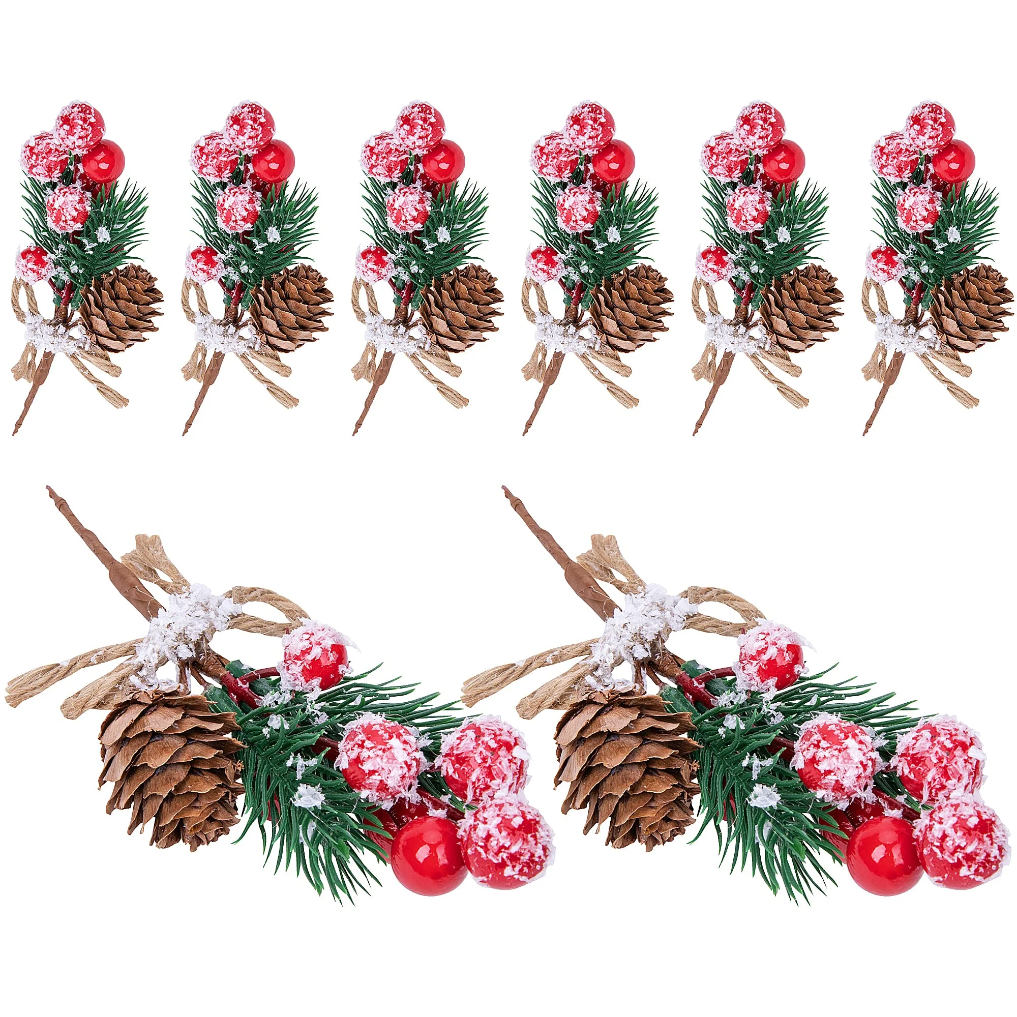 

5Pcs Christmas Red Berry Articifial Flower Pine Cone Branch Christmas Tree Decorations Ornament Gift Packaging Home DIY Wreath