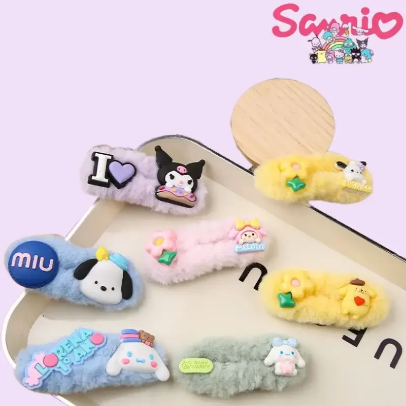 

5pcsHello Kitty Sanrio Anime Cute Plush HairClip Cinnamoroll Kuromi Kawaii Girls Hair Accessories Christmas and New Year Gifts