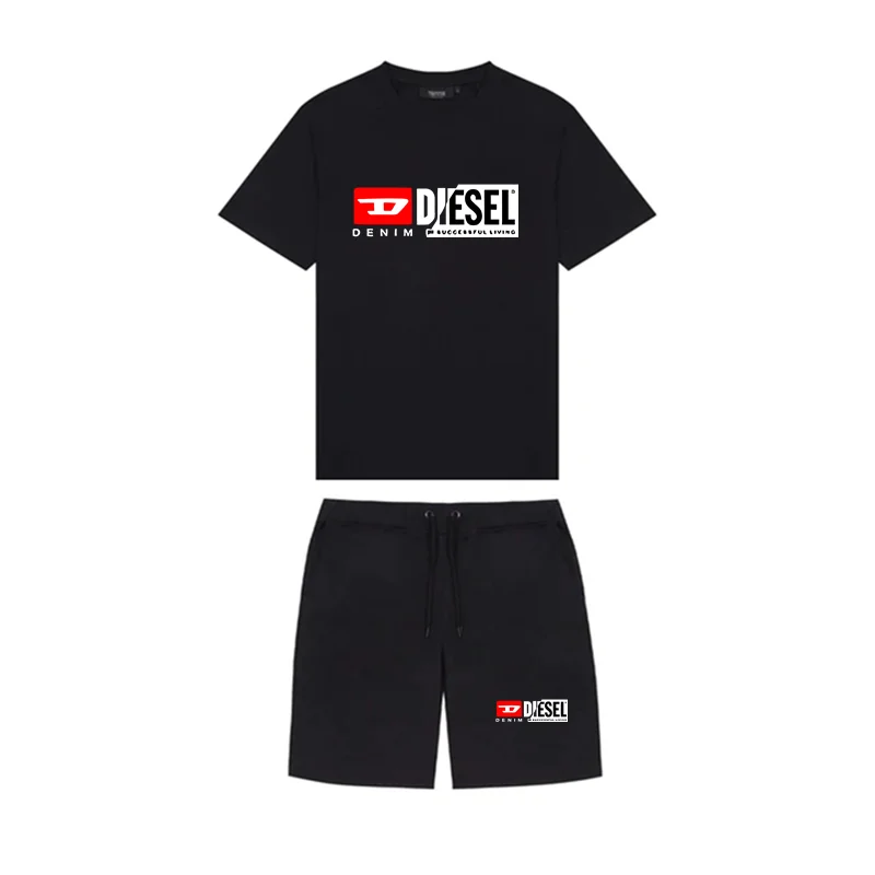 2023 summer men's fashionable sportswear DIESEL brand T-shirt suit street shorts+T-shirt sportswear casual suit men's large suit
