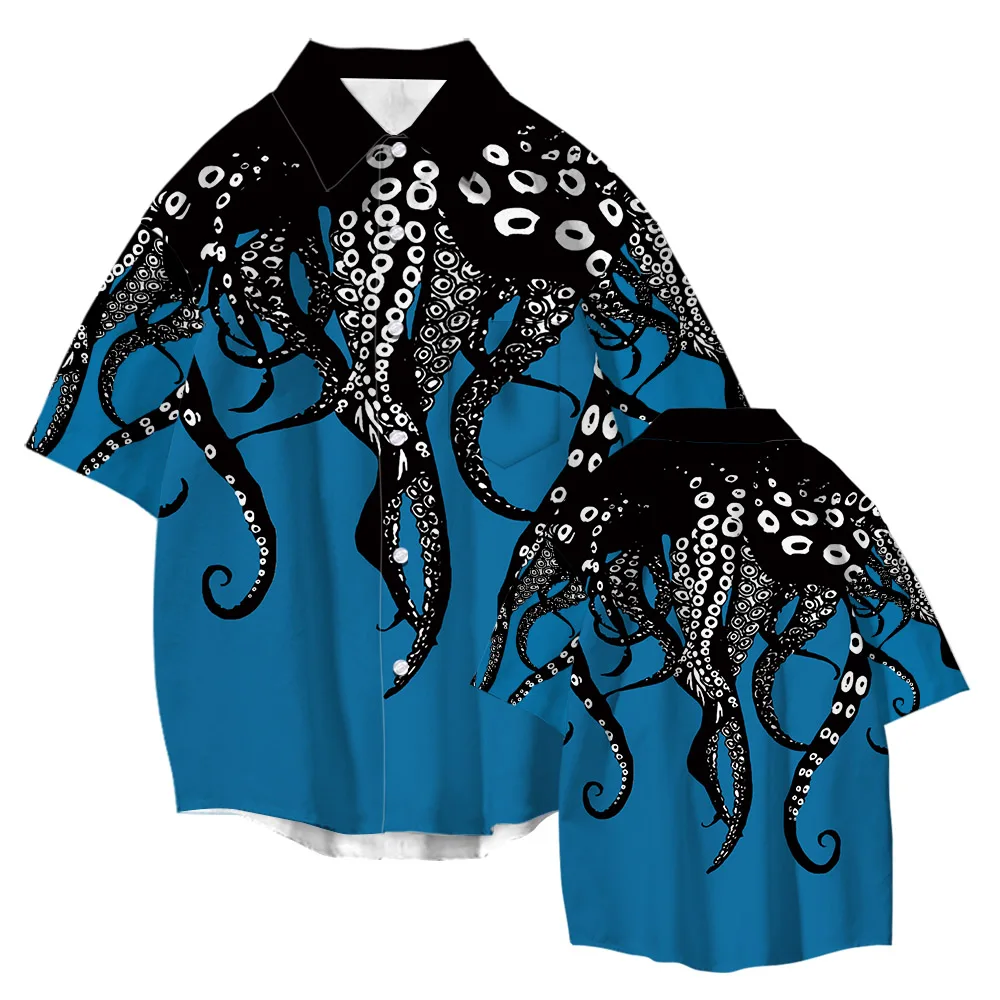 Octopus Tentacle Print Shirts Men Women Hawaiian Beach Oversized Summer Short Sleeve Streetwear Casual Vacation Party Clothing