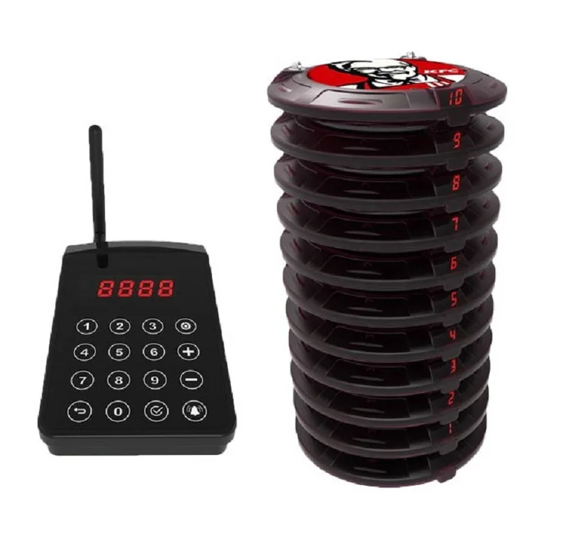 

JIANTAO JT-938 With 10 Coaster Pager Receiver Wireless Bell System Restaurant Buzzer For Fast Food Coffee Service Waiter Shop