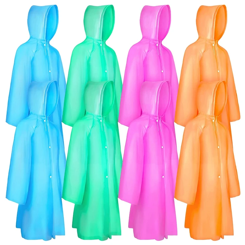 

8 Pack Kids Raincoat Portable Reusable Rain Poncho Jacket Ponchos Family Pack With Hoods&Sleeves For Outdoor Activities