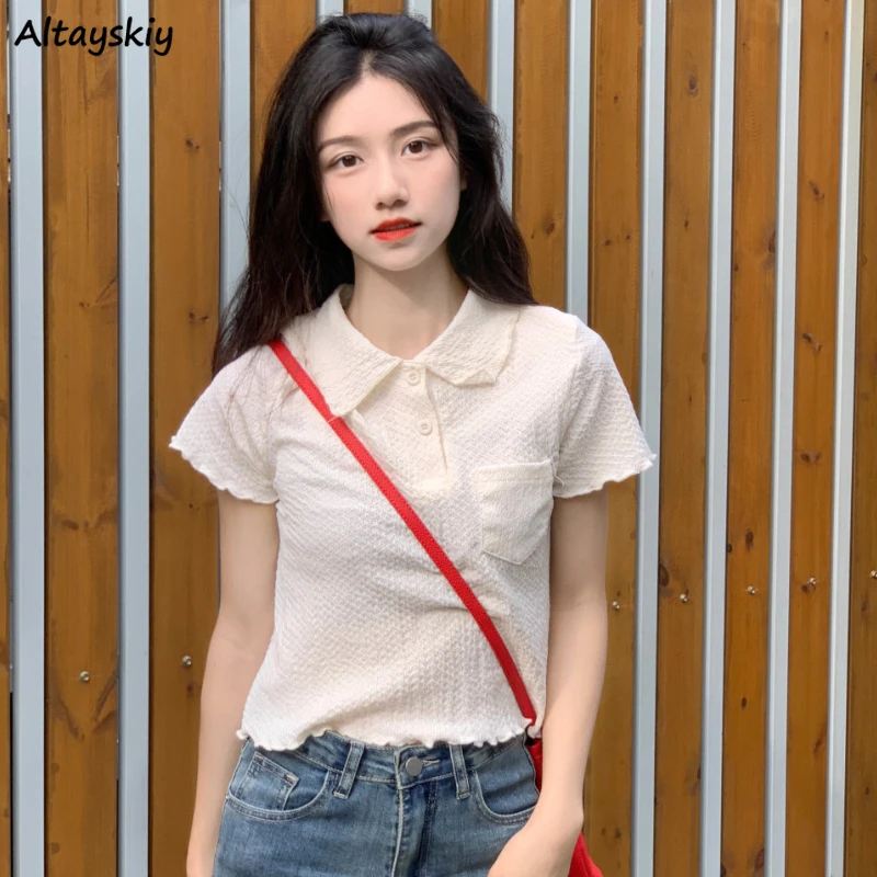 

Short-sleeve T-shirts Women Sweet Tops Summer Korean Style Tender Lapel All-match Soft Y2k Girls Hotsweet Simple Popular Classic