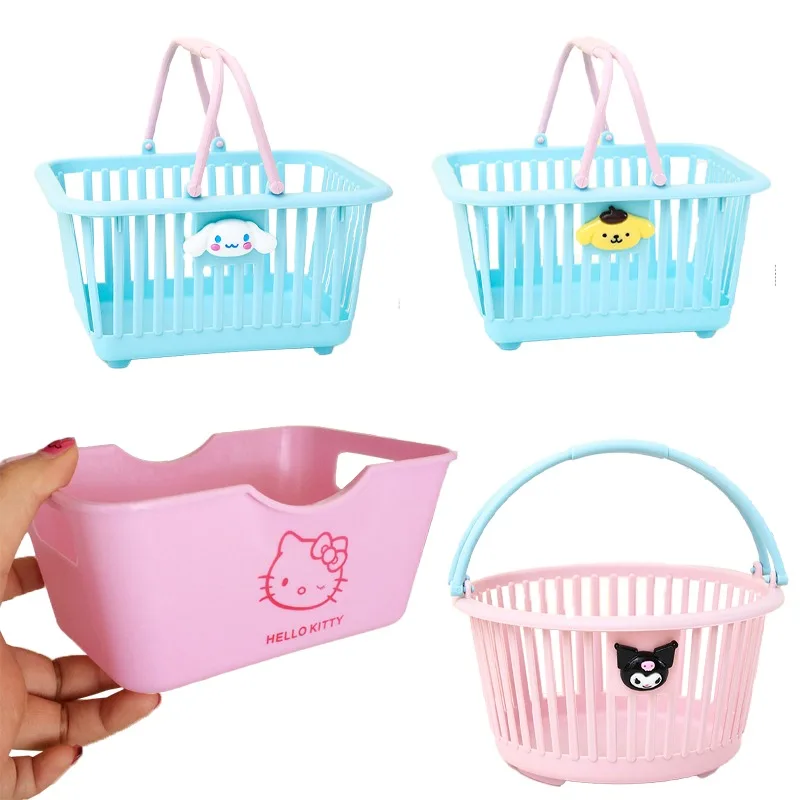 

Kawaii Sanrio Hello Kitty Basket Kuromi Cinnamoroll Pompompurin My Melody Animes Sundries Storage Cute Organizer Desktop Storage