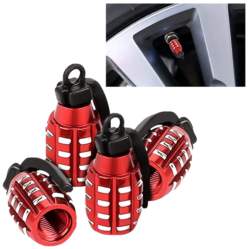 

4pcs Aluminum Car Tire Valve Cap Grenade Alloy Tyre Cover Air Dust Truck Bike Wheel Rim Accessories Decoration Caps Tools Parts